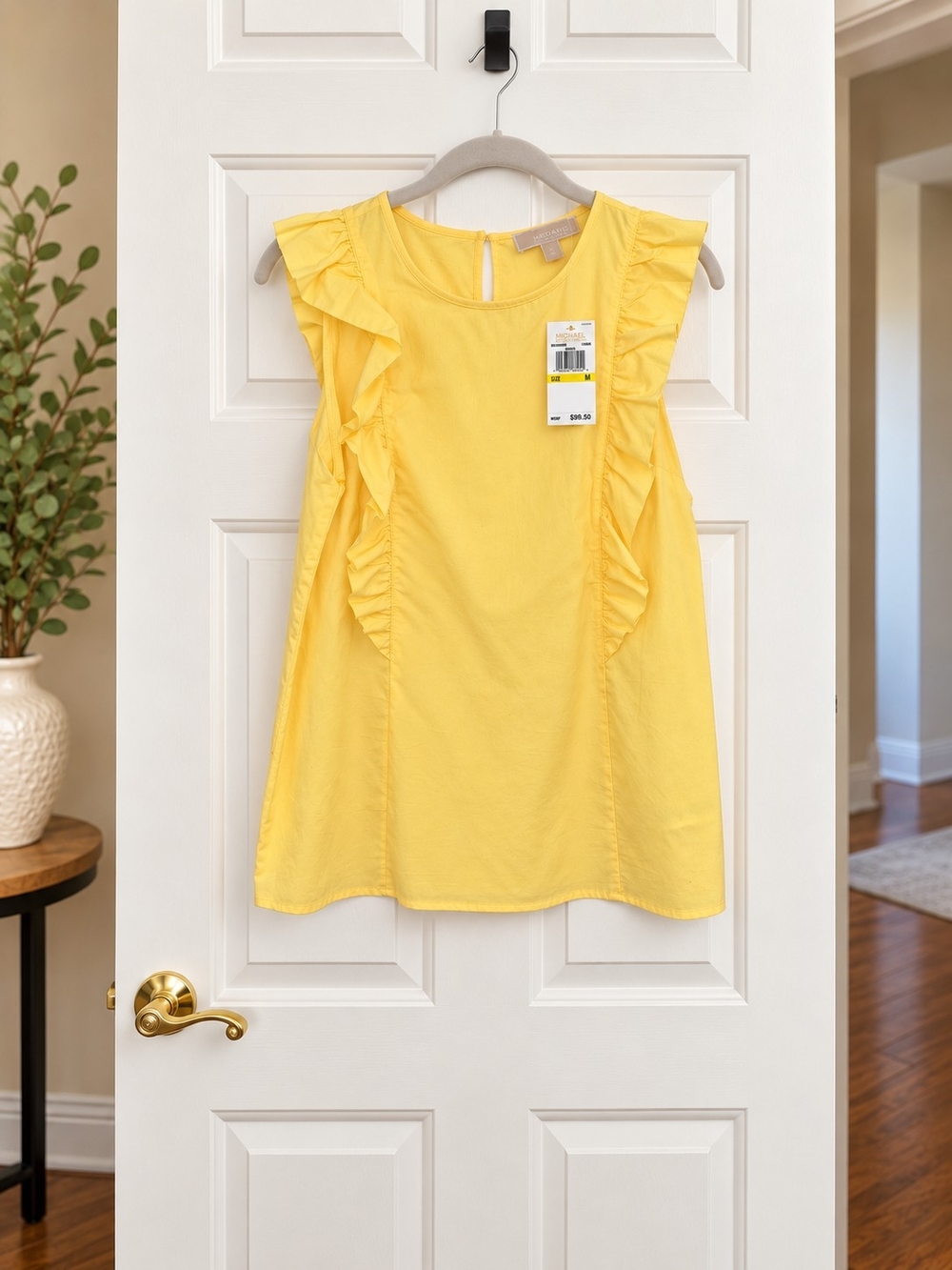 Michael Kors Womens Yellow Ruffle Top Size Medium – New With Tags